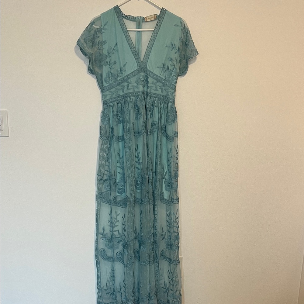 Altar'd State Elegant Teal Green Floral Dress